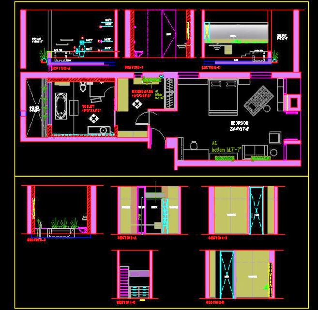 Master Bedroom CAD Drawing- Layout and Furniture Details